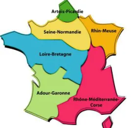 Figure 1.  Water agencies in France. The Thau territory is located in the Rhône district.