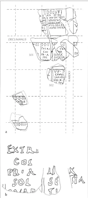 Fig. 5 - Cadastre C, plaque E, fragment n ° 301, inventaire n ° 2583,  en plusieurs fragments :  A,  reproduction d'après A