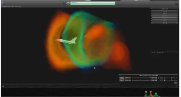 Figure 14: Pressure field: shock wave and rarefac- rarefac-tion wave in development.