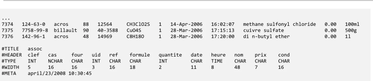 Figure 7. – Example of a database table encoded in a CSVM file. 