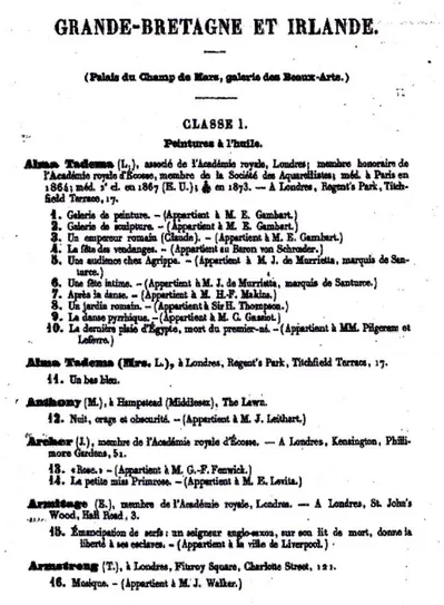 Fig.  1:  Catalogue officiel  –  Exposition  internationale  de  1878  à  Paris  (Paris,  Imprimerie nationale,  1878), Section « Grande-Bretagne et Irlande »