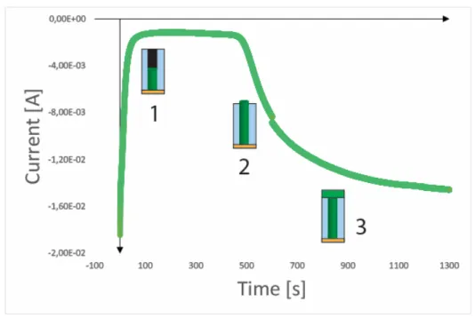 Figure 3.2.6. Calibration curve for a polycarbonate membrane of 30 nm of pore size into a solution to growing  Ni NWs