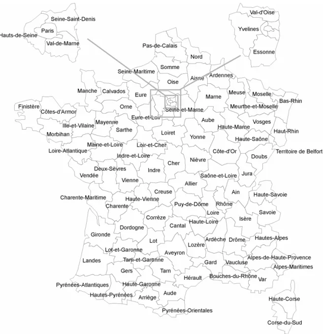 Figure 1: Map of the French départements  