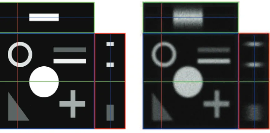 Figure 4. 3D synthetic image. Original (left) and degraded (right).
