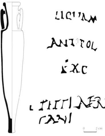 Fig. 80 - Schéma des inscriptions peintes sur les amphores gauloises  à poisson (d'après Martin-Kilcher,  1994)