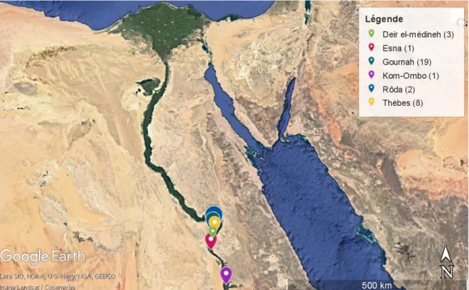Figure 56: Localisation des sites de localisation des sites des momies en Haute et Basse Egypte.