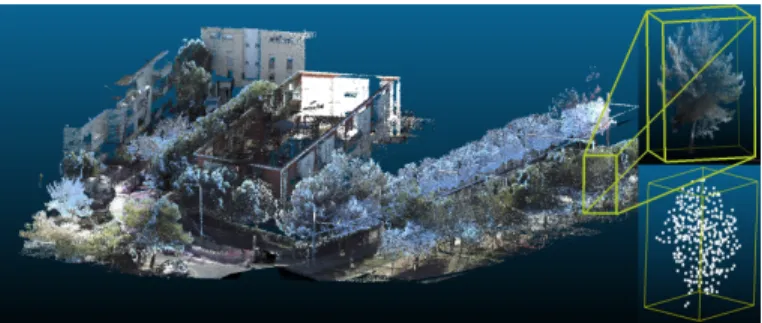 Fig. 2: Overview of the acquisition we performed: we can see some trees, poles and a small residential area.