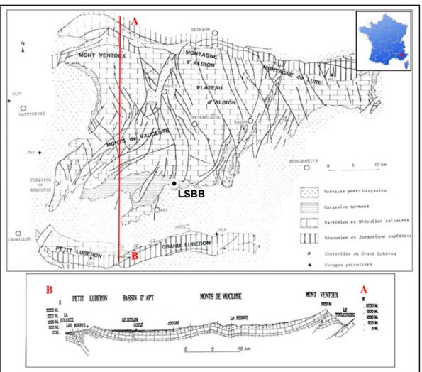 Figure 1. Presentation of the Fontaine de Vaucluse-LSBB karst system (from Puig, 1987 (modified)).