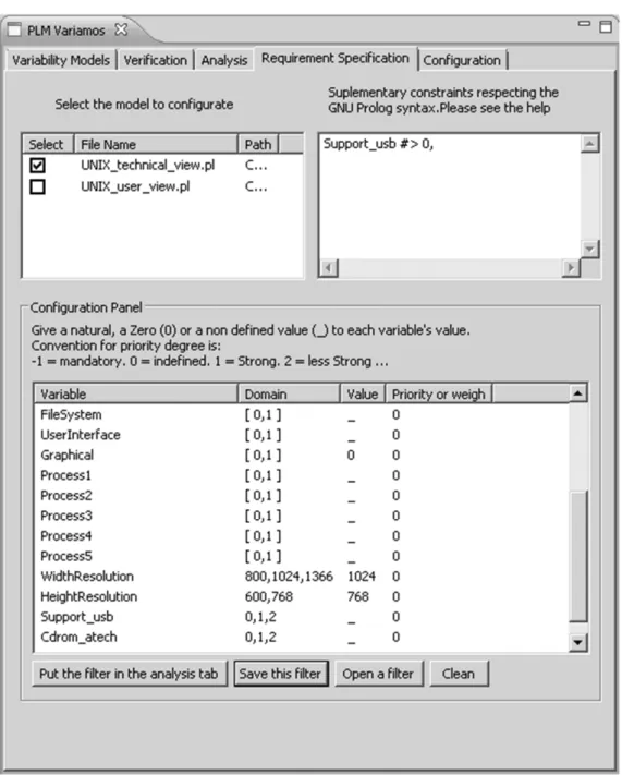 Figure 6. Requirement specification in order to create a filter with a certain configuration and  supplementary constraints