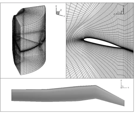 Fig. 2 Mesh strategy and ERATO blade geometry.