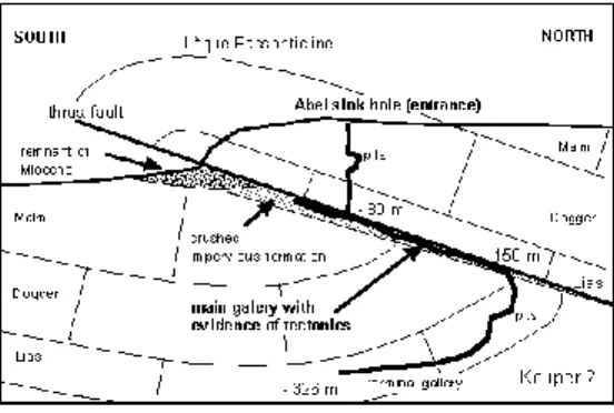 Figure 4:   Simplified geological cross section of Abel sink hole. 