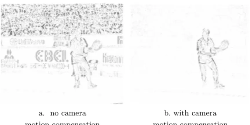 Figure 8. Difference of pixel intensity between I n −1 and I n (left) and between I comp