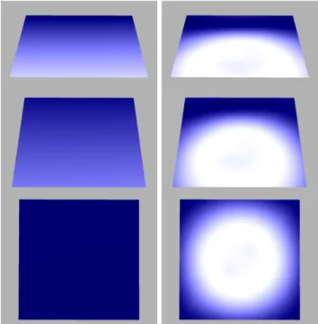Fig. 6 Toy example generalizing Fig. 2: four radiance func- func-tions are stored on a four-vertex plane