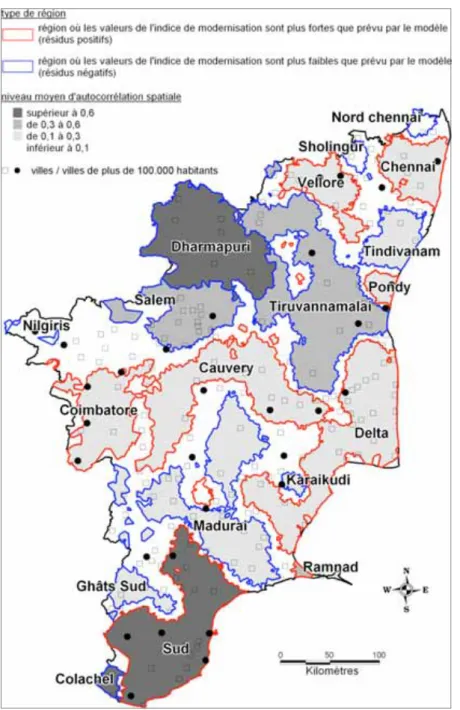 Figure 4 : la régionalisation issue de l’analyse des niveaux d’autocorrélation spatiale locale 
