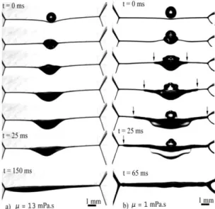 Figure  1:  Drop  coalescence  and  the  subsequent  liquid  redistribution  along  a  single  Plateau  border