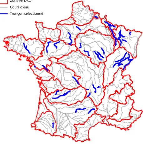 Fig. 2.1 : Localisation des 49 tron¸ cons de rivi` ere fran¸ cais