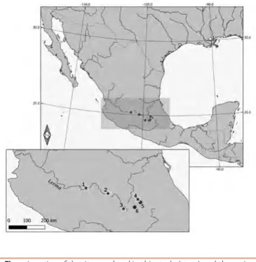 Fig. 1. Location of the sites analysed in this study (stars) and the main  sites mentionedin the text (dots)