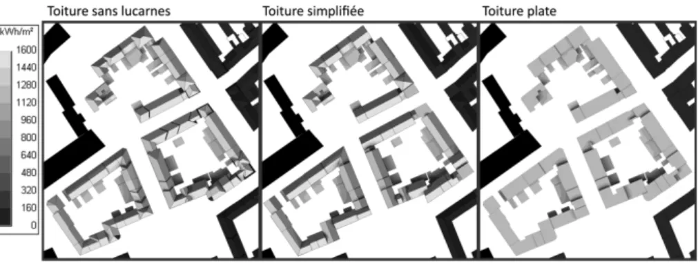 Figure 9. Irradiation solaire annuelle sur les toitures. 