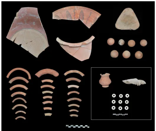 Figure 10: Trench 1 – Selection of pottery and small finds. 