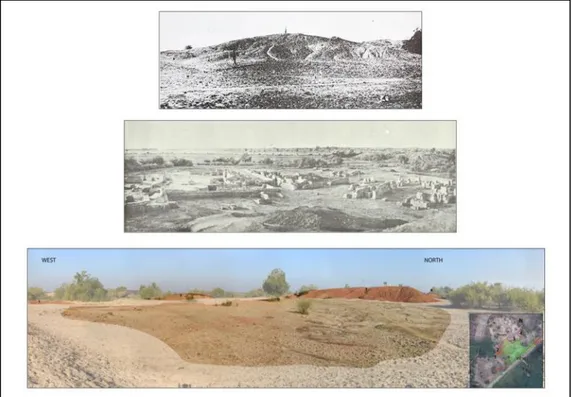 Figure 5 :  Chanhu-daro – Mound II. Top: Mound II, from south, before Mackay’s excavation (After Mackay  1943: Pl