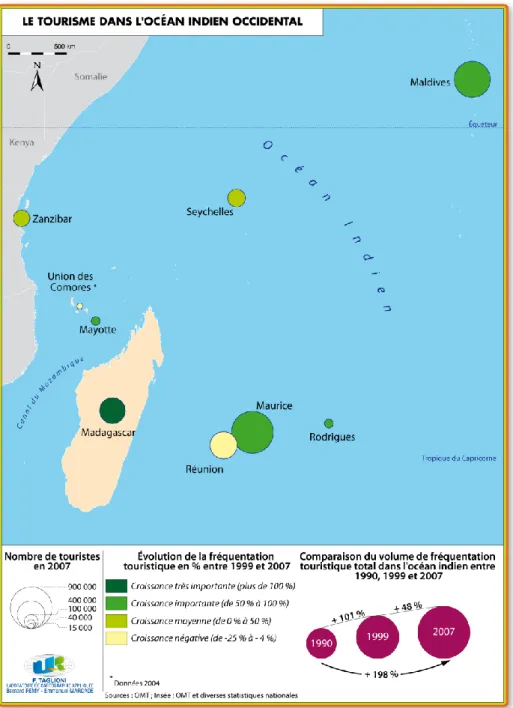 Figure 3. La fréquentation touristique dans le sud-ouest de l'océan  indien, 1990-2007 