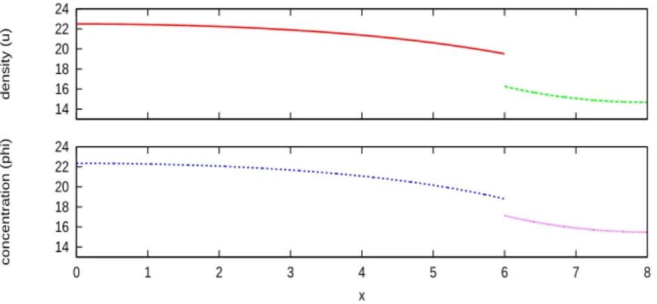 Figure 7. Asymptotic solution at time T = 30 for λ 1 = 5, λ 2 = 4, in case of non-dissipative coefficients ξ 1,1 = 0.8, ξ 2,1 = 0.25, ξ 1,2 = 0.24, ξ 2,2 = 0.7
