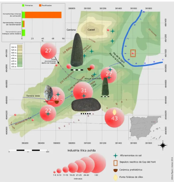 Figura 4: Mapa de la densidad de la industria lítica en la “Vall Salina” (A. Fíguls).
