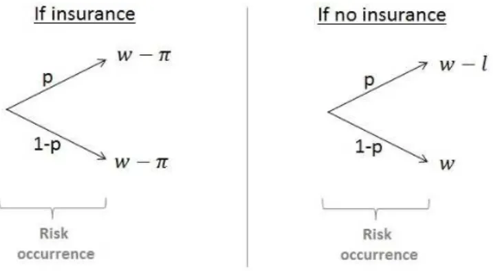 Figure 2.1: Outcome depending on the insurance decision and the state space