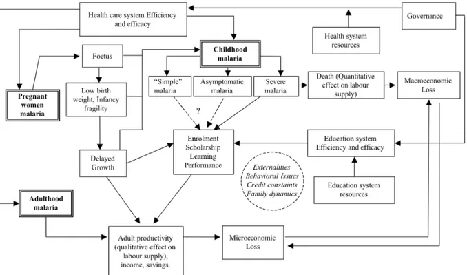 FIGURE 5: Framework for analysing the relationship between malaria, education and  economic development (source: adapted from Audibert personnal communication, 