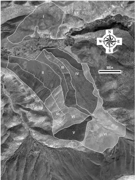 Fig. 2 Mosaïc of diversified forested areas with differential functions in the village of Ibaqaliun (Central High Atlas, Morocco)