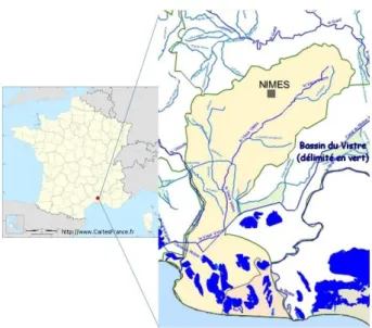 Fig. 1. Location of the Vistre river basin 