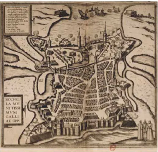 Illustration 1 : La Rochelle en 1573, par Georg Braun, Bnf. 
