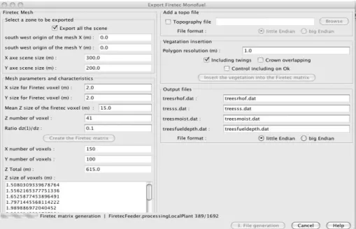 Figure  5.  Graphical  interface  of  the  export  to  F IRETEC .  The  left  column  is  dedicated  to  F IRETEC   mesh  computation