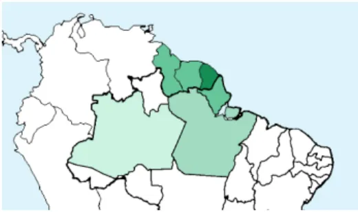 Fig. 1. Regions of origin of the 10k species selected for PlantCLEF 2019: French Guiana, Suriname, Guyana, Brazil (states of Amapa, Para, Amazonas)