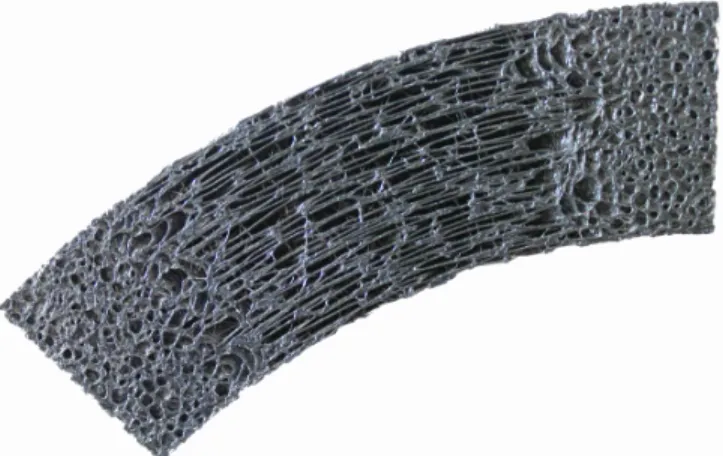 Fig. 1: Example of a stochastic foam with varying flexibility 3D printed with IceSL