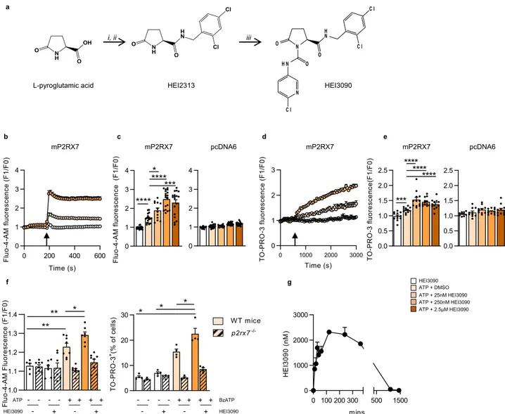 Fig. 1 HEI3090 enhances ATP-induced receptor channel activity. a Representation of HEI3090 ’ s synthesis steps