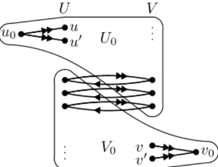 Figure 2: A graph with no flow from u 0 to v 0 of order four.