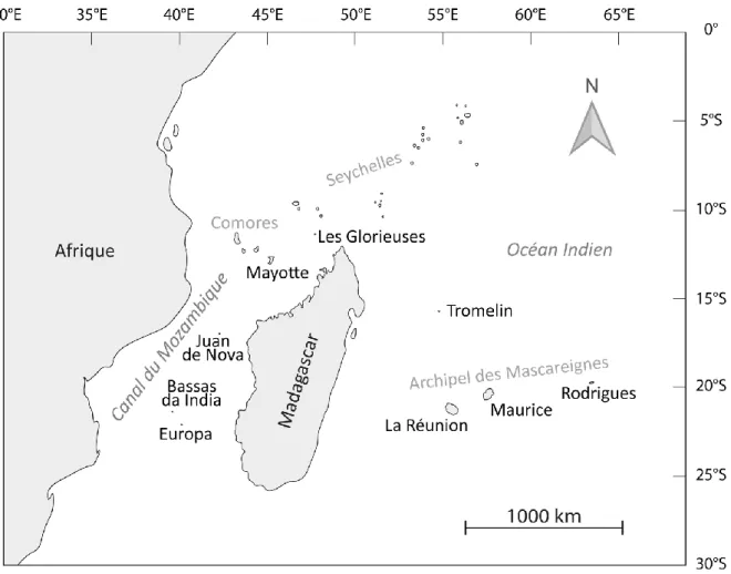 Figure 6. Carte des territoires de la zone sud-ouest de l’océan Indien. 