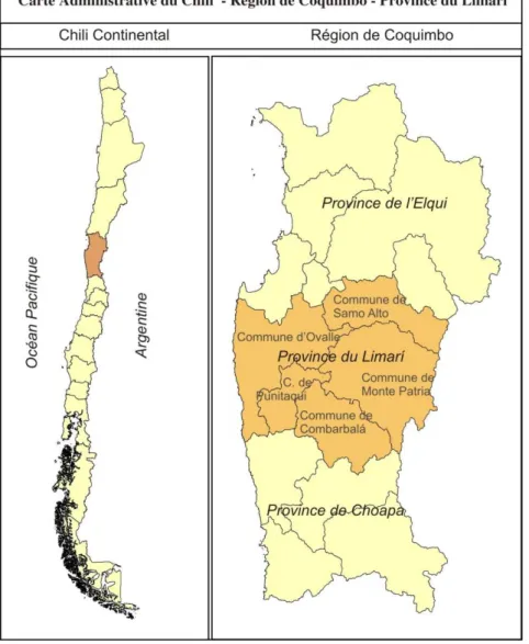 Figure 1 : Carte Administrative du Chili, Région de Coquimbo, Province du Limarí. 