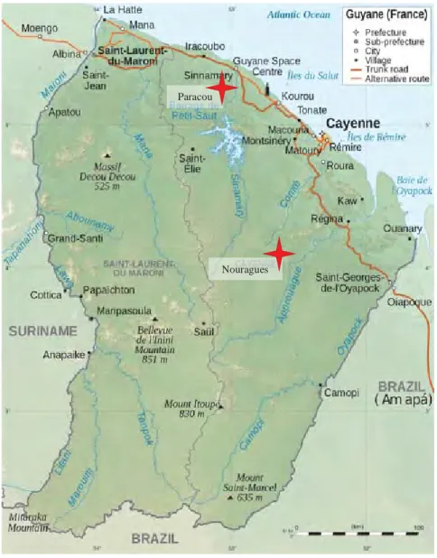 Fig. 19. Map of French Guiana, with locations of the Nouragues and  Paracou research stations