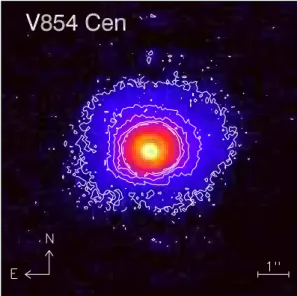 Fig. 3. 11.65µm VISIR image with enhanced contours of the ex- ex-ternal regions.