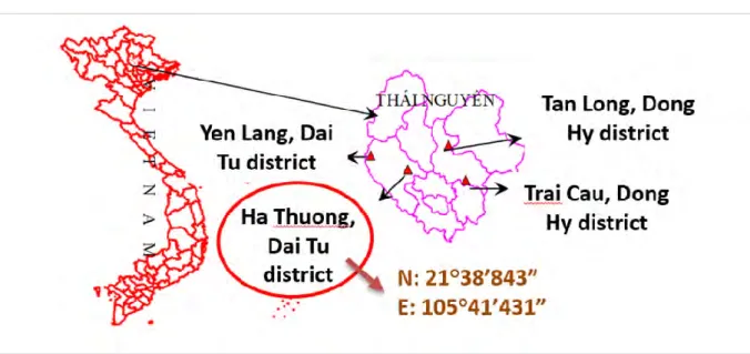 Fig. 1 Location of the Sn-ore mining site at Ha Thuong, Dai Tu district Thai Nguyen province  (Vietnam) 