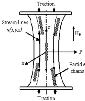 Fig. 8. Uniaxial extension of the MR fluid in the presence of a magnetic field parallel to the extension axis