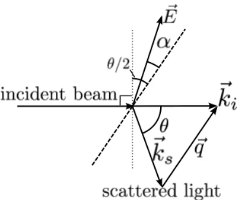 Figure 1: Geometry for an electrophoretic light scattering experiment.