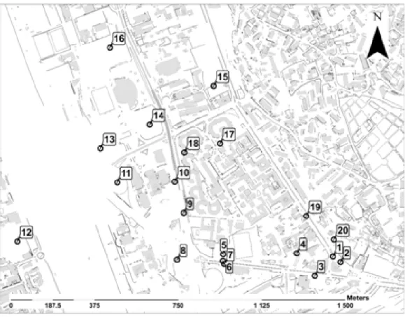 Figure 4: Location of points of interest and associated values.