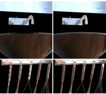 Fig. 12. Comparing (left) regular and (right) our adaptive parameterization when warping just a single probe into the novel view