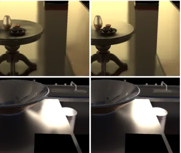 Fig. 15. Left: glossy layered rendered by gathering from probes generated using initial material roughness