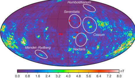 Figure 1. Magnetic ﬁeld intensity at 30 km altitude from the model of Tsunakawa et al