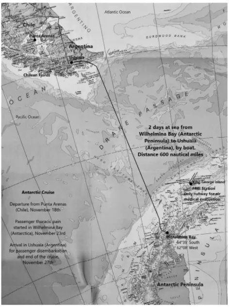 Figure 2. Navigation map between Wilhelmina Bay (Antarctica) and Ushuaia (Argentina) during an Antarctic cruise