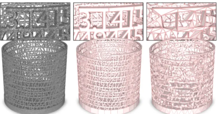 Fig. 10. Reconstruction of Tower of Pi. 10 . 8 K planar shapes are detected from 2 . 9 M input points (left) and assembled by our algorithm into a concise polygonal mesh of 12 